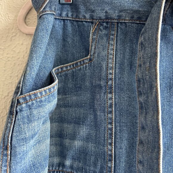 Paul Frank denim wrap skirt medium floral retro lining 70s Hippie Modest column - Picture 11 of 13